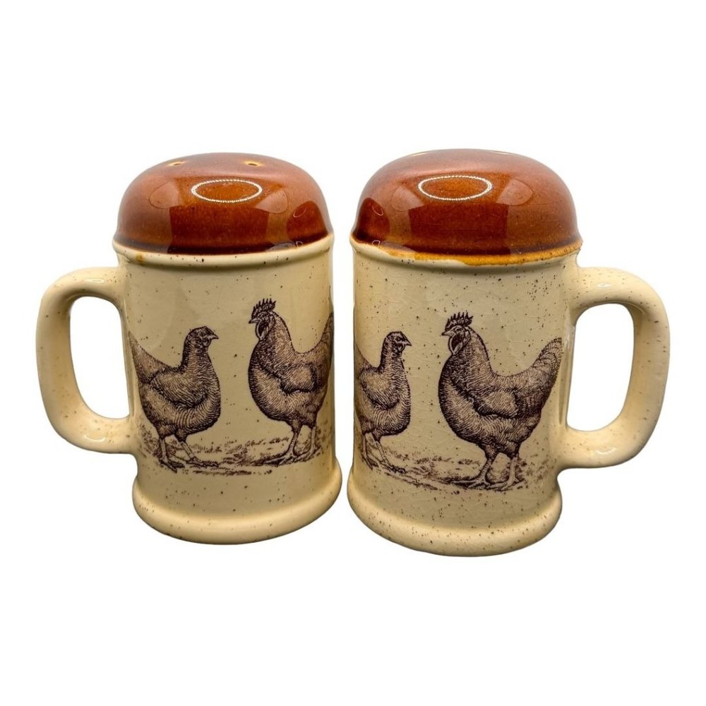 Vintage 1979 Enesco Country Road Rooster Chicken Salt Pepper Shakers